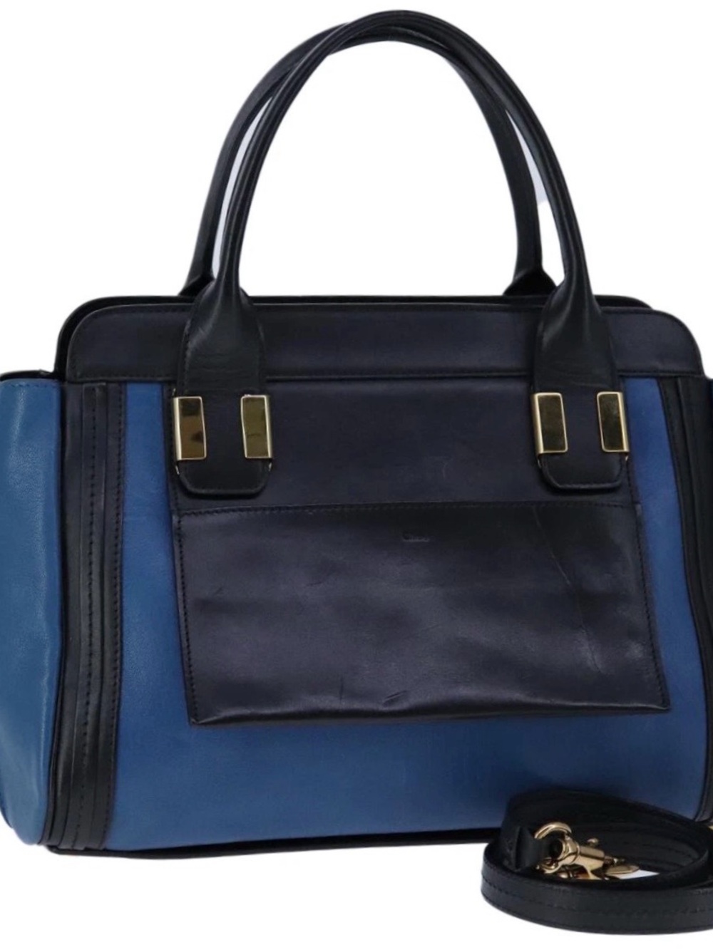 Chloé Alice Color Block Blue and Navy Two Way Medium Satchel Bag
